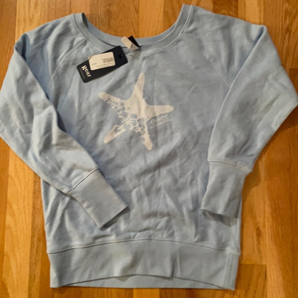 NWT Women’s Sz.(M) Beaches Turks & Caicos Baby Blue Tee-Fleece Crew Swea…